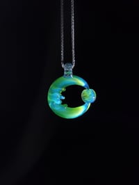 Image 1 of Titan v1 moon pendant with spinning dichro, crushed opal & fume marble.