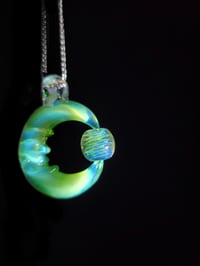 Image 2 of Titan v1 moon pendant with spinning dichro, crushed opal & fume marble.