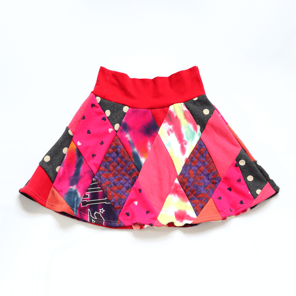 Image of diamond red reds pink harlequin patchwork 10 sweatshirt skirt courtneycourtney