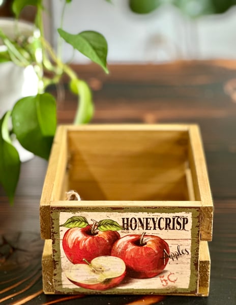Image of Vintage style wooden crates with fruit labels 