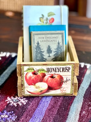 Image of Vintage style wooden crates with fruit labels 