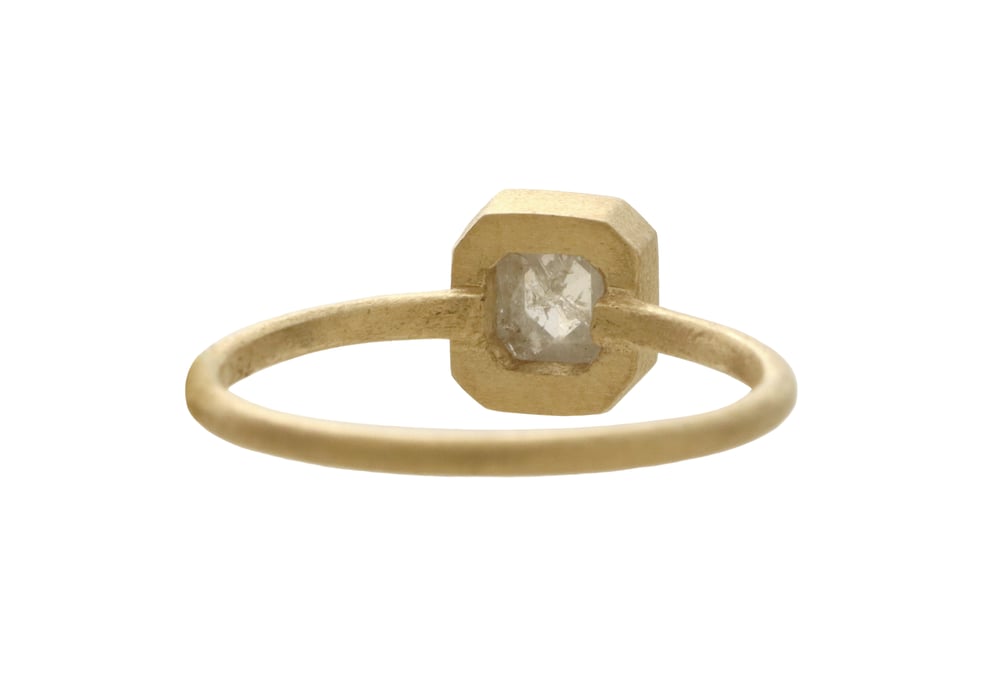 Image of Emerald rose cut diamond engagement ring. 18k. Hendrik