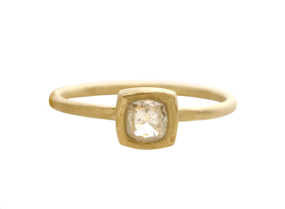 Image of Cushion rose cut diamond engagement ring. 18k. Monet