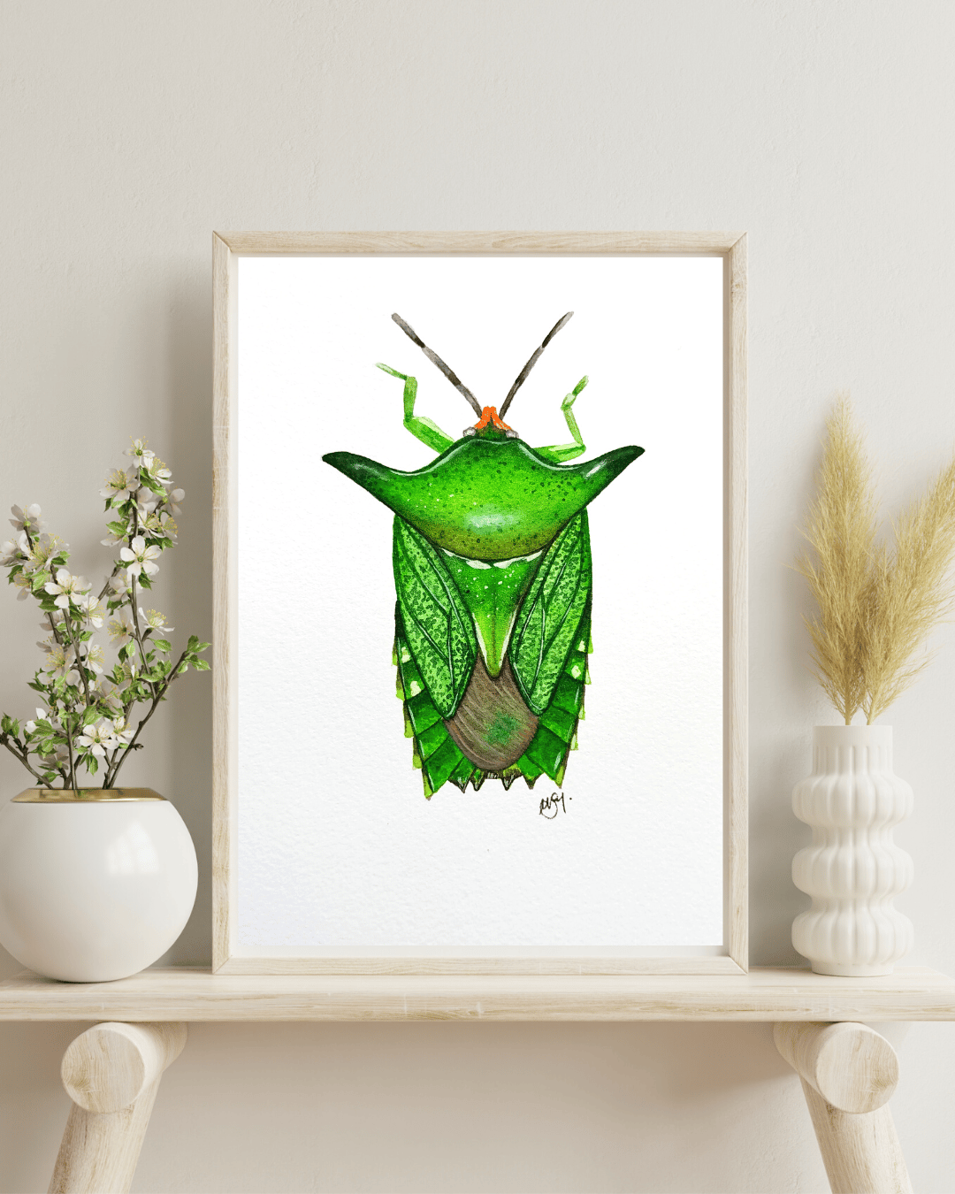 Image of Green Giant Shield bug Watercolor Illustration PRINT 