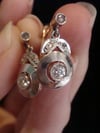 FRENCH EDWARDIAN 18CT YELLOW GOLD PLATINUM ROSE CUT OLD CUT DIAMOND EARRINGS