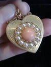 EDWARDIAN 18CT YELLOW GOLD HEAVY CORAL AND PEARL HEART LOCKET 10.1G