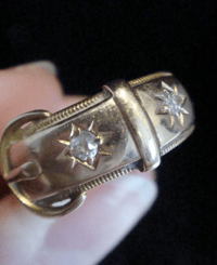 Image 4 of EDWARDIAN 18CT YELLOW GOLD OLD CUT CELESTIAL DIAMOND BUCKLE RING 8.1G