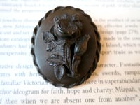 Image 1 of Antique Victorian Mourning Brooch, Rose Cameo High Relief Design