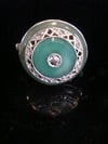 STUNNING Art Deco Platinum 1920s chalcedony old cut diamond pave target set ring