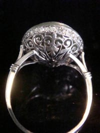 Image 3 of STUNNING Art Deco Platinum 1920s chalcedony old cut diamond pave target set ring