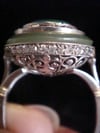 STUNNING Art Deco Platinum 1920s chalcedony old cut diamond pave target set ring