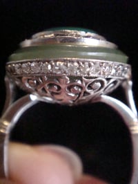 Image 4 of STUNNING Art Deco Platinum 1920s chalcedony old cut diamond pave target set ring