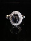 EDWARDIAN PLATINUM 18CT YELLOW GOLD CABOCHON SAPPHIRE ROSE CUT DIAMOND CLUSTER RING