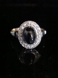 Image 2 of EDWARDIAN PLATINUM 18CT YELLOW GOLD CABOCHON SAPPHIRE ROSE CUT DIAMOND CLUSTER RING