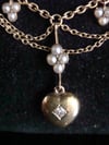 Victorian 15ct old cut diamond heart and pearl swag drop necklace lavaliere