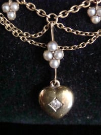 Image 3 of Victorian 15ct old cut diamond heart and pearl swag drop necklace lavaliere