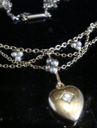 Image 5 of Victorian 15ct old cut diamond heart and pearl swag drop necklace lavaliere