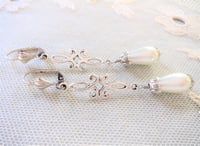 Image 2 of Art Deco Flourish Pearl Teardrop Earrings, White Ivory