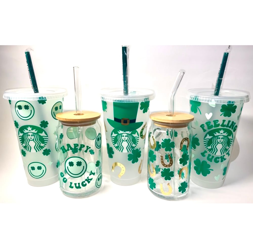 St Saint Patricks Day Drink Green Lucky Tumbler Cup Straw 16oz Water Plastic  - Cap Store Online.com