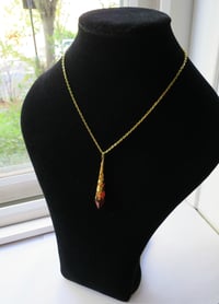 Image 3 of Roaring 20s Flapper Pendant Necklace on 18" Chain, Orange-Red & Antique Gold