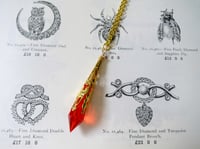 Image 4 of Roaring 20s Flapper Pendant Necklace on 18" Chain, Orange-Red & Antique Gold