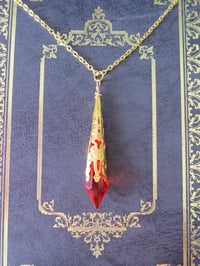 Image 2 of Roaring 20s Flapper Pendant Necklace on 18" Chain, Orange-Red & Antique Gold