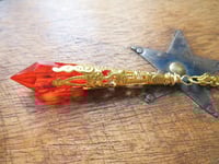 Image 5 of Roaring 20s Flapper Pendant Necklace on 18" Chain, Orange-Red & Antique Gold