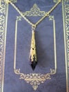 Roaring 20s Flapper Vamp Pendant Necklace on 18" Chain, Black & Gold