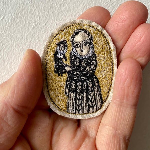 Image of Portrait of a dollmaker - smaller embroidery brooch 