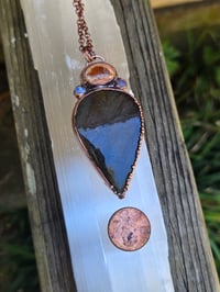 Image 3 of Electroformed purple labradorite, moonstone and fire opal necklace