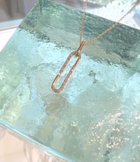 Image 2 of 14k solid gold diamond Paperclip pendant necklace 