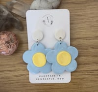 Image 2 of BABY BLUE & YELLOW FLOWER STUD DANGLES | POLYMER CLAY EARRINGS