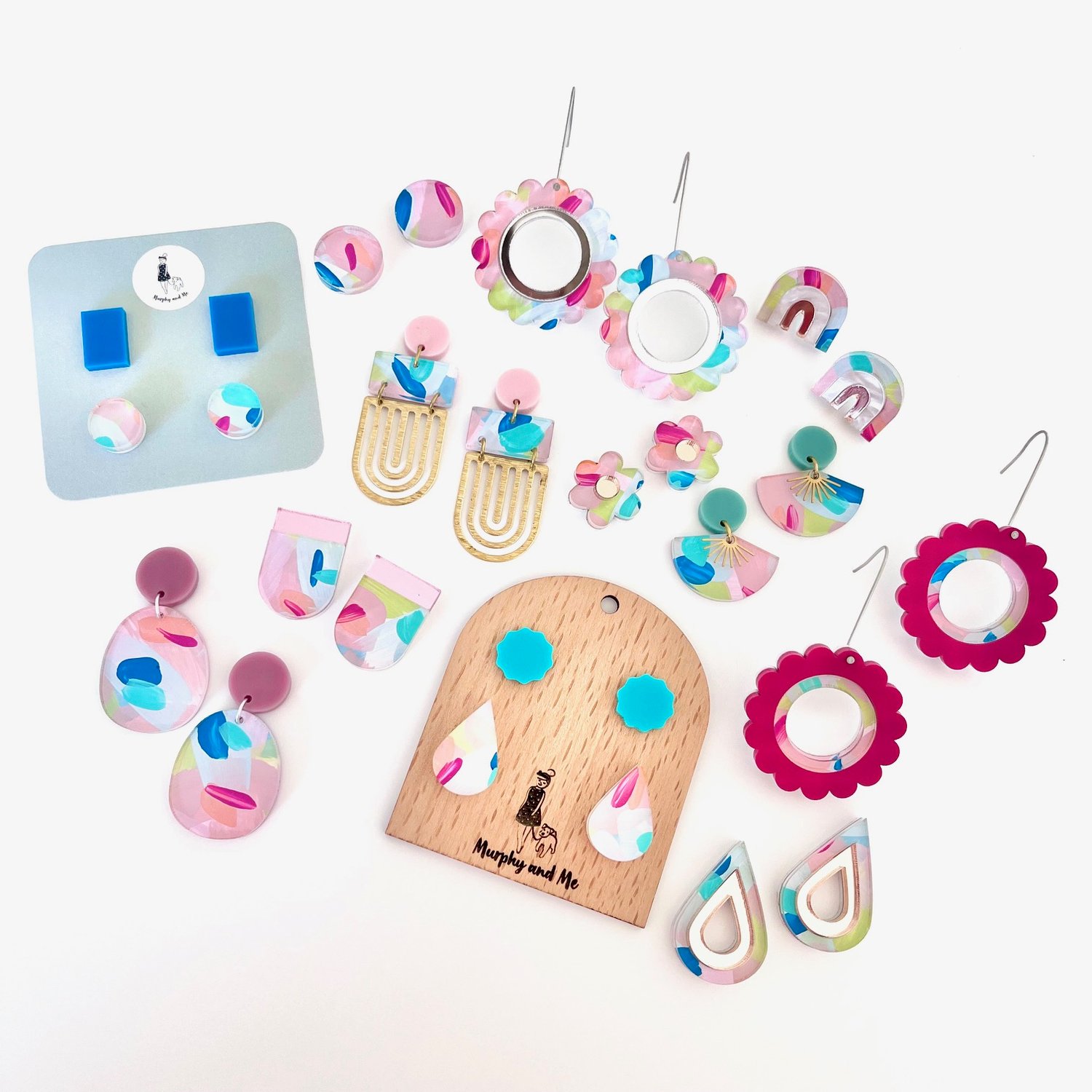 Image of Wildberry Kaleidoscope (hand-painted) Flower Drop Dangles