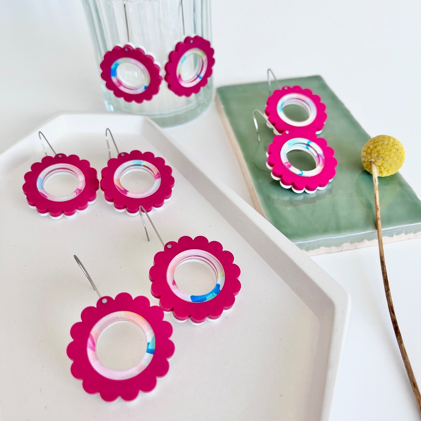 Image of Wildberry Kaleidoscope (hand-painted) Flower Drop Dangles