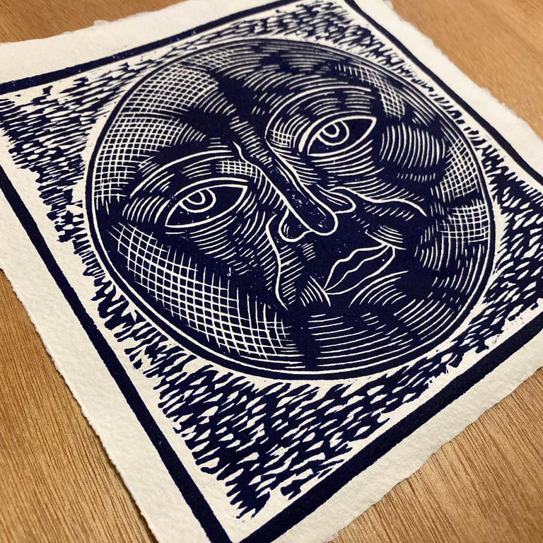 Moon Lino Print - Handmade Paper Edition Image 2