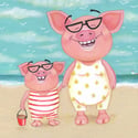 Mummy pig and child pig go to the beach