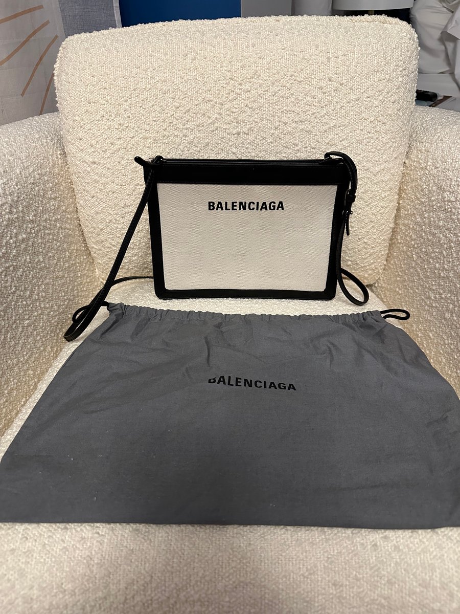 Balenciaga Navy Blue/Cream Canvas and Leather Pochette Crossbody Bag