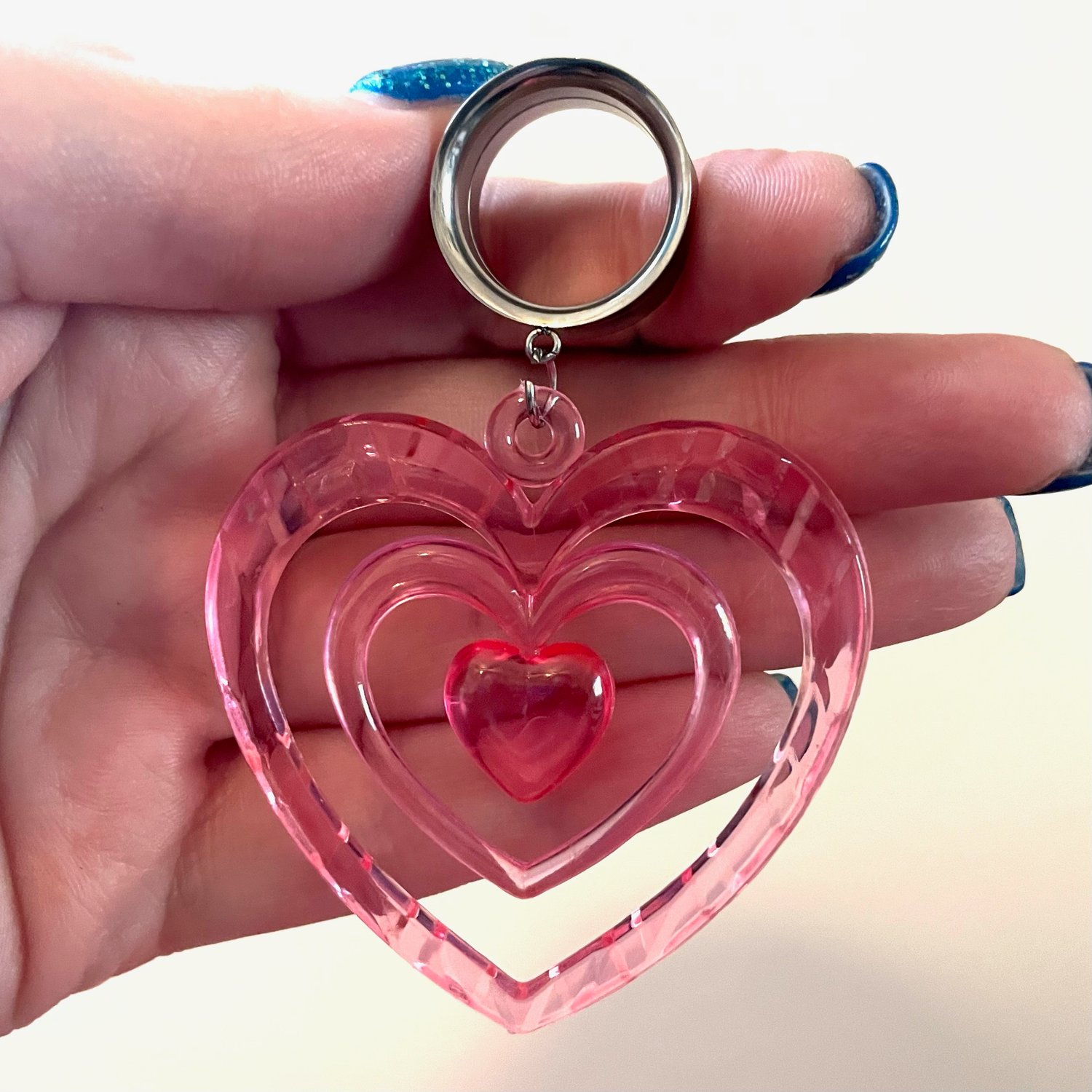 Image of Big Pink Heart Tunnel Dangles (sizes 2g-2")