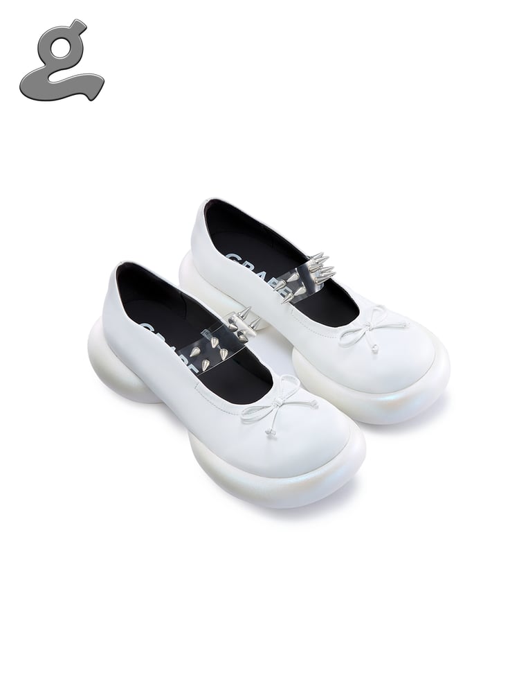 Image of White Rivet Mary Jane Shoes
