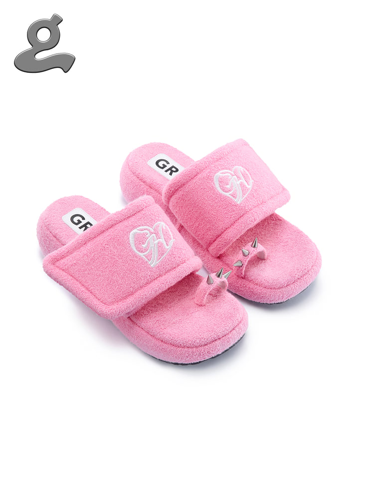 Image of Pink Embroidered Velcro Slippers