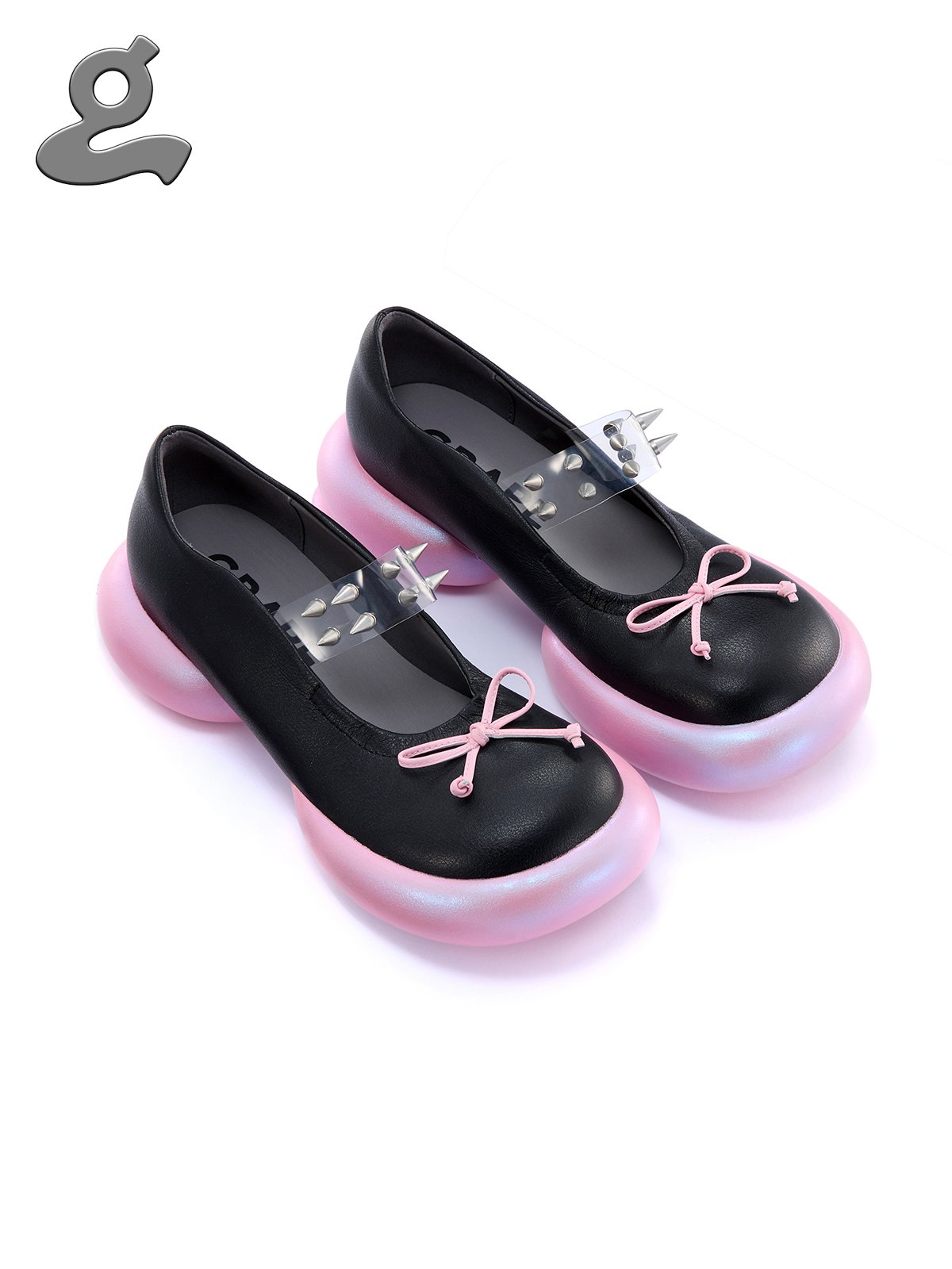 Image of Black/Pink Rivet Mary Jane Shoes