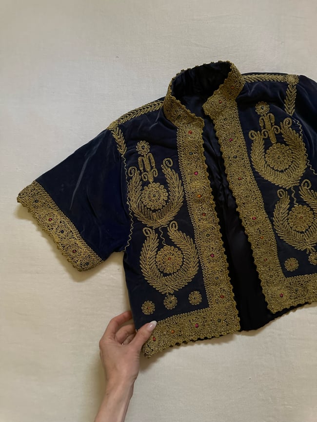 antique ottoman velvet embroidered crop jacket