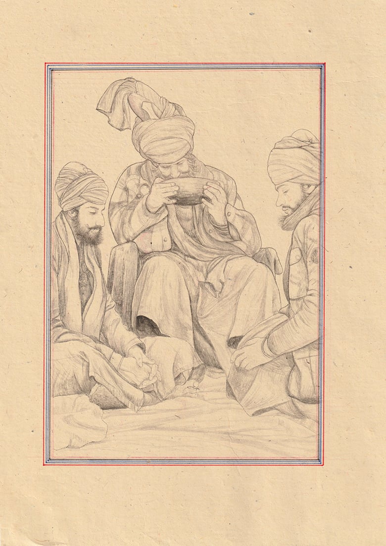 Image of Fine Art Print - Baba Ji drinking coffee 2023 - A4