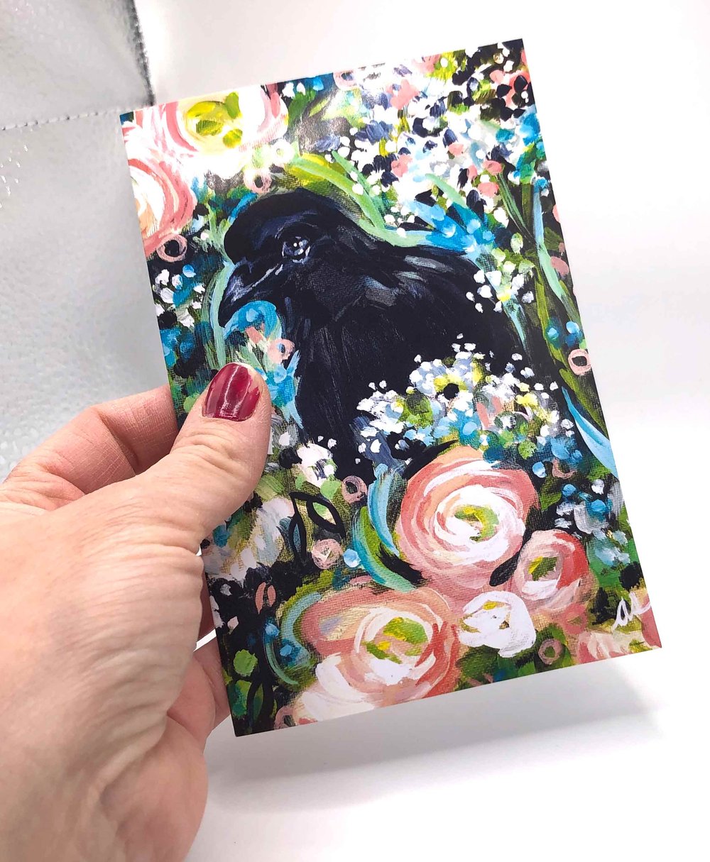 Notecard of "Gardener" crow notecard