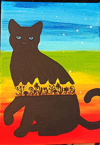 Image 1 of Rainbow meadow Cat on canvas