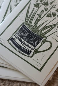 Image 2 of 5x7 inch bluebells in a cup linocut card