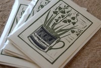 Image 1 of 5x7 inch bluebells in a cup linocut card