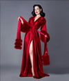 Crimson Marabou-cuffed "Beverly" Dressing Gown