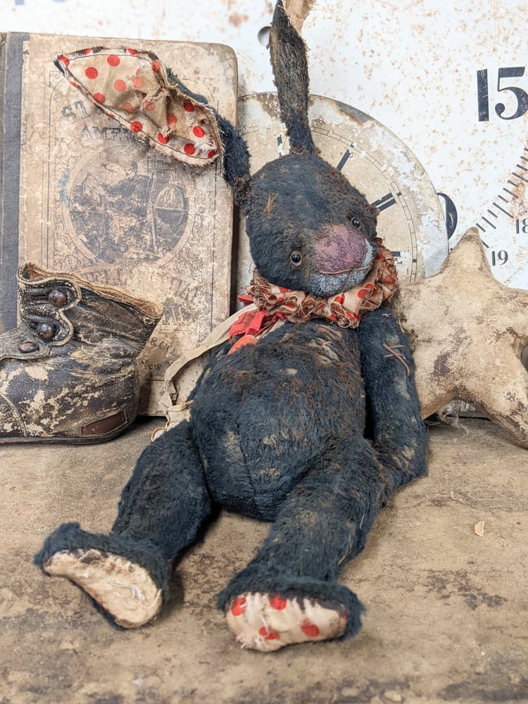 Image of 14" Old frumpy Primitive BLACK Rabbit by Whendi's Bears