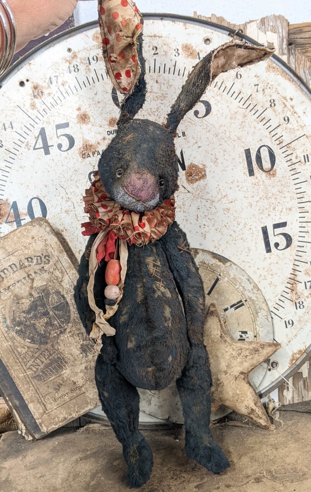 Image of 14" Old frumpy Primitive BLACK Rabbit by Whendi's Bears